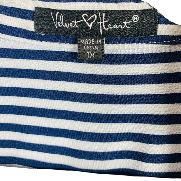 plus SZ  Button Down Roll-up 3/4 Sleeves Lapel Collar Shirt  sz 1X Velvet Heart - Picture 2 of 15